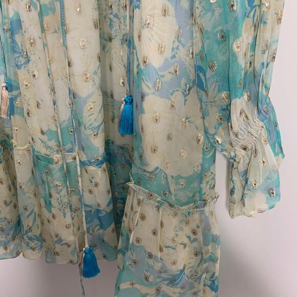 Hemant & Nandita Turquoise Blush Metallica Georgette Mini Dress Medium - Picture 8 of 16